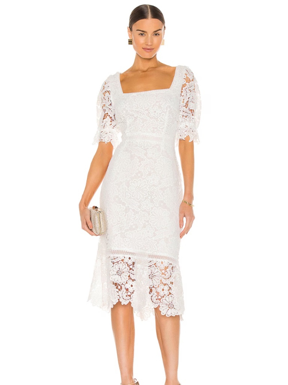 White Floral Lace Dress - Engagement / Bridal Shower Dress - Size 6
